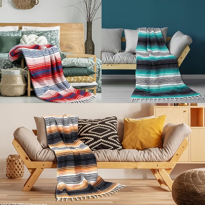 Oudain 10 Pack Mexican Blankets 45 x 70 Inch Woven Serape Throw Blanket, Baja Yoga Blanket for Beach Picnic Camping Boho Couch Decor Travel Outdoor (Neutral Color)