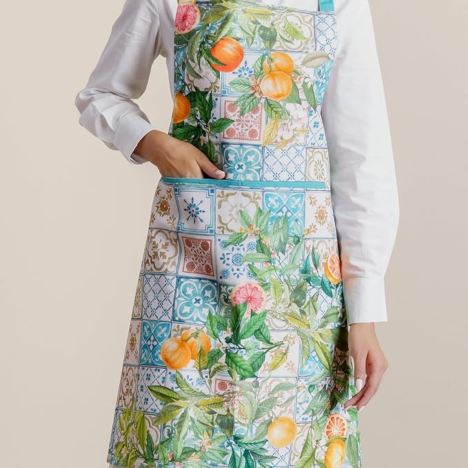 Maison d' Hermine Aprons for women with Pocket 100% Cotton (27.50"x31.50") | Adjustable Neck Strap & long ties Apron Men Chef Wedding Cooking Gardening Server Maid