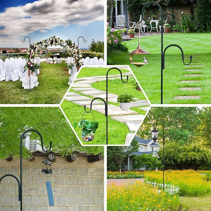 MIPON Adjustable 78/62/46/30 Inch Double Shepherds Hooks or Outdoor | Garden Shepards Hook for Outdoor Bird Feeder,Hanging Plants,Solar Light,3/4 Inch Width