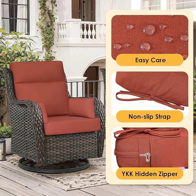 Sunbrella Outdoor High Back Chair Cushion, 2 Pack 48 x 24 inches Patio Chair Cushions Water Repellent Rocking Cushions Indoor Furniture Seat Pad with 2 Pillows, Spectrum Grenadine