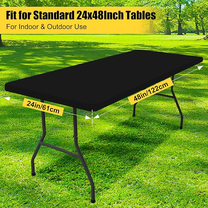 Smiry 6 Pack Rectangle Picnic Table Cloth, Waterproof Elastic Fitted Tablecloths, Washable Polyester Rectangular Patio Table Cover for Camping, Indoor and Outdoor (Black, 24"x48")