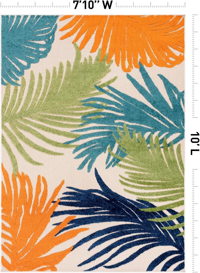 Rugshop Multi Lucca Contemporary Floral Indoor/Outdoor Area Rug Durable Polypropylene, Weather Resistant, Perfect for Patio, Backyard, Deck and Outdoor Lounge, High Traffic Areas 7'10" x 10'