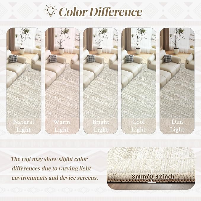 6x9 Area Rugs for Living Room: Washable Moroccan Geometric Boho Rug Farmhouse Non Slip Stain Resistant Large Rug Low Pile Soft Carpet for Bedroom Dining Room Home Office Kids Room (Ivory Beige,6'x9')