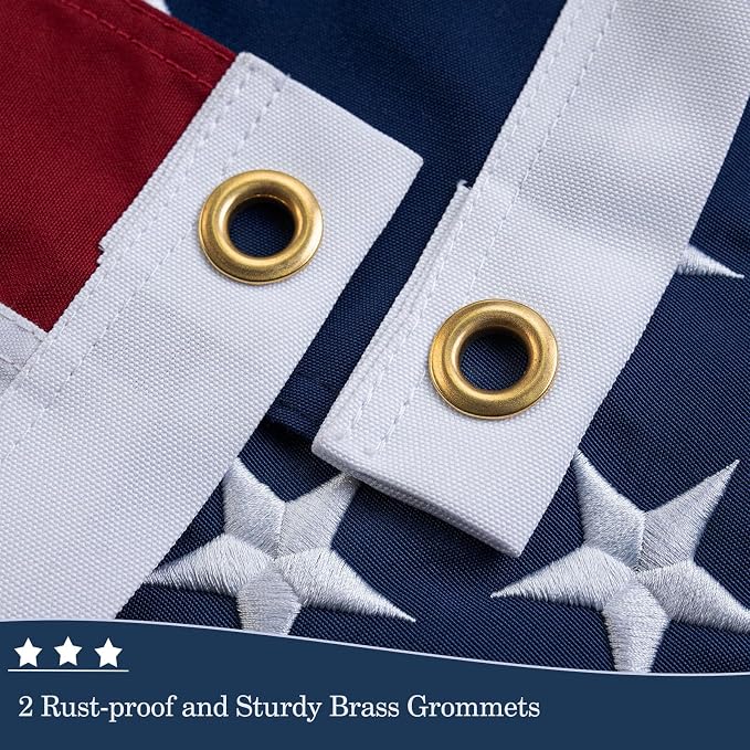 JRED 100% Cotton American Flags for Outside 3x5 FT US Flag Heavy Duty Outdoor Fade Resistant Embroidered Stars Sewn Stripes, Brass Grommets