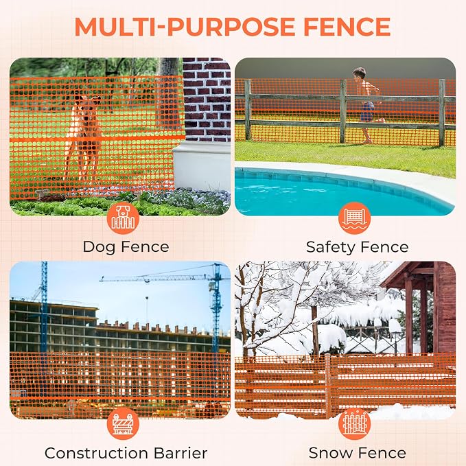 Ohuhu 15LB Ultra Thick Plastic Mesh Safety Fence, 4'×100' Reusable Construction Barrier Netting, Heavy Duty Temporary Netting for Garden Fence Snow Fence Pool Animal Barrier for Poultry Deer Orange
