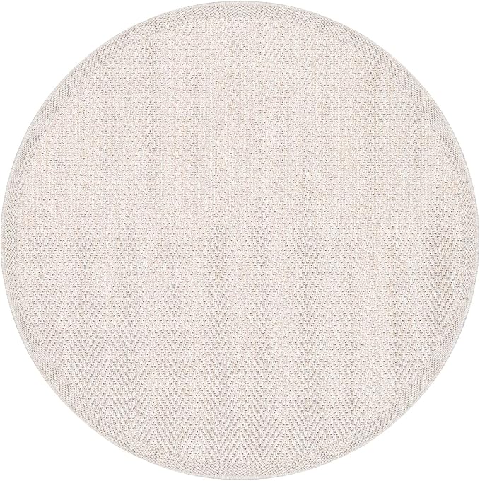 CAMILSON Easy Jute Round Rug 4ft Indoor Outdoor Off-White Color Fiber Area Rugs for Living Room and Patio Rug Herringbone Boho Woven Design Easy-Cleaning Washable Outside Carpet Alfombras (4 Round)