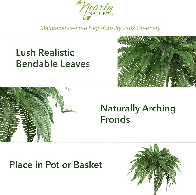 Nearly Natural 48in Boston Fern Artificial Plant, Large Hanging Fake Plant with 67 Long Realistic Fronds, Maintenance-Free Faux Fern for Office and Home Decor