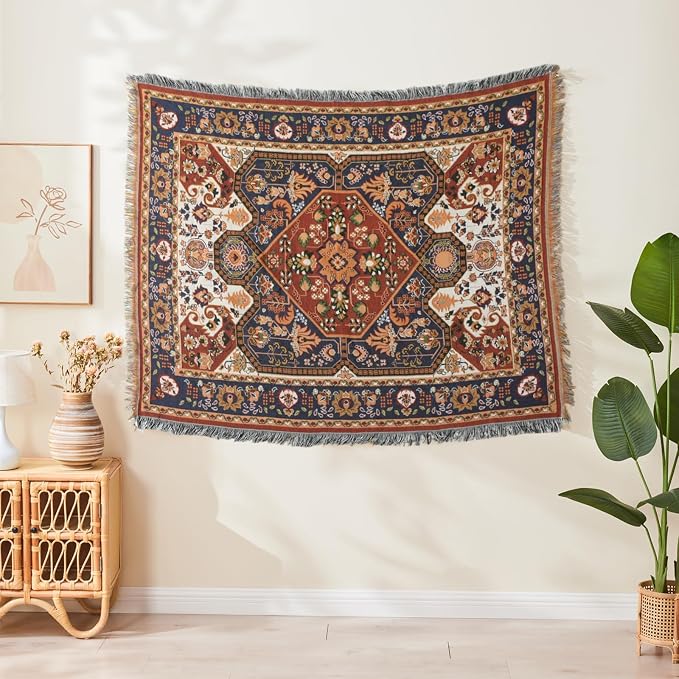 Boho Throw Blanket Reversible Cotton Bohemian Tapestry Hippie Room Decor Outdoor Blanket Double Sided (Boho Patten 50"x60")
