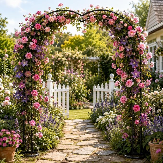 Metal Garden Arch, 98.5" W x 90.5" H Heavy Duty Metal Garden Arch Trellis for Climbing Plants
