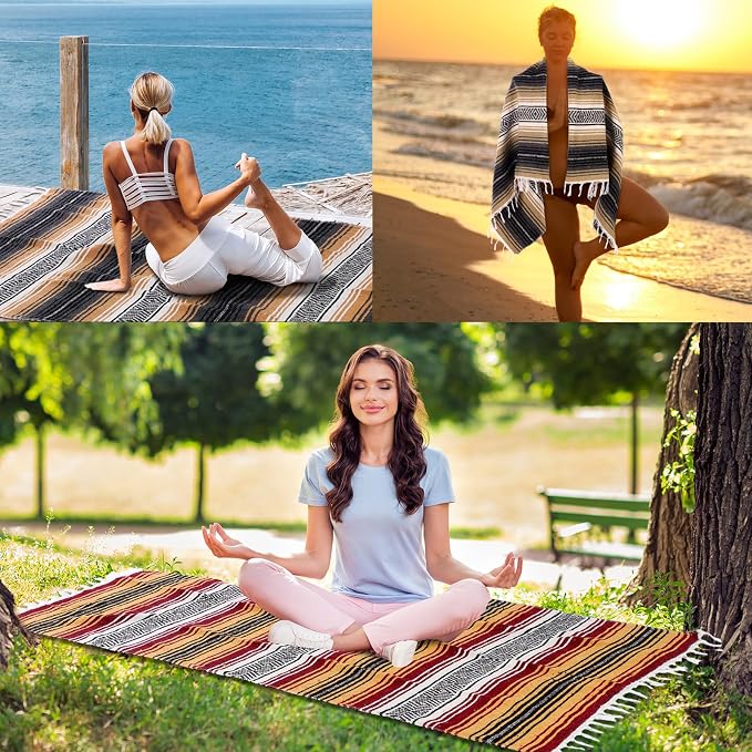 Oudain 4 Pack Mexican Blankets 45 x 70 Inch Woven Serape Throw Blanket, Baja Yoga Blanket for Beach Picnic Camping Boho Couch Decor Travel Outdoor (Fall Color)