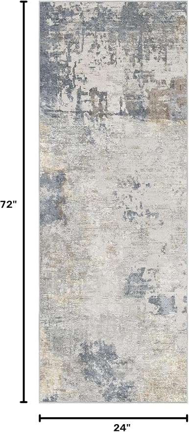 UERMEI 2x6 Washable Runner Rug for Hallway, Non Slip Low Pile Kitchen Carpet, Neutral Modern Abstract Indoor Floor Mat for Entryway Laundry, Kid & Pet Safe High Traffic Area, Blue Grey