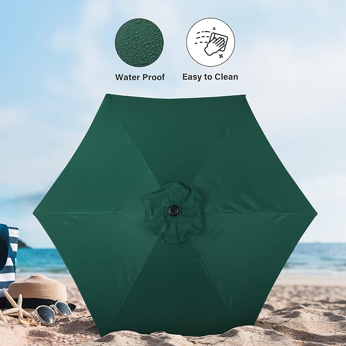 Simple Deluxe 9FT Outdoor Patio Umbrella Table Market Umbrella with Push Button Tilt and Crank, 8 Sturdy Ribs, UV Protection Waterproof for Garden, Lawn, Deck, Backyard, Pool, Green