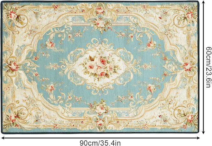 Pink Floral French Country 2x3 Entry Rug,Washable Small Rugs for Entryway Kitchen Bathroom Door Mat Indoor Entrance,Non Slip Rubber Backing,Stain & Fade Resistant,Elegant Vintage Decor