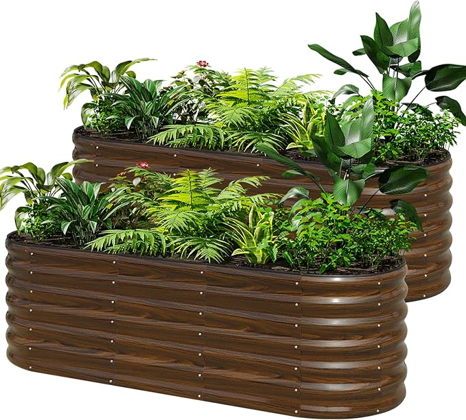 SnugNiture 2-Pack Galvanized Steel Raised Garden Bed Kit - 6x2x2 ft Metal Planter Boxes for Vegetables, Flowers, Herbs | Easy Assembly, Open Bottom Design, Brown