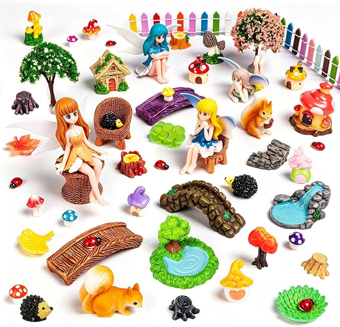 52Pcs Miniature Fairy Figurines Kit, Mini Fairies for Fairy Garden, Small Fairies Garden Accessories for Decor Cake