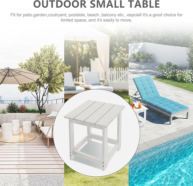 LZRS Patio Side Table, Heavy Duty HDPE Outdoor End Table with Wood Texture, Weatherproof Composite Table for Adirondack Chairs, Deck, Pool, Indoor/Outdoor, No Peeling or Cracking(Sand)