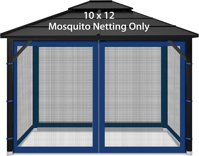 Gazebo Replacement Mosquito Netting Outdoor Universal Gazebo Canopy 4-Panels Screen Sidewalls with Zipper for Patio Garden (Navy Blue, 10x12)
