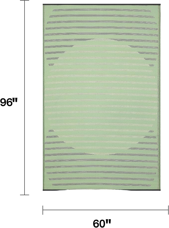 Fab Habitat Striped Outdoor Rug - Waterproof, Fade Resistant, Crease-Free - Premium Recycled Plastic - Patio, Porch, Deck, Balcony - Kyoto - Green - 5 x 8 ft