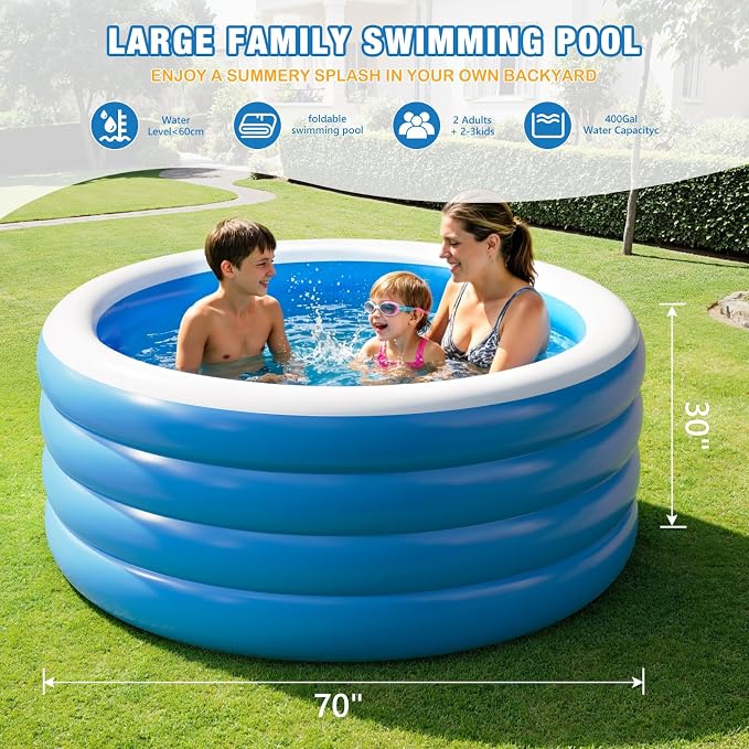 Inflatable Pool for Adults, 70"X30" Blow Up Pool, Full Sized Deep Round Thickened Family Inflatable Swimming Pools for Outdoor, Backyard