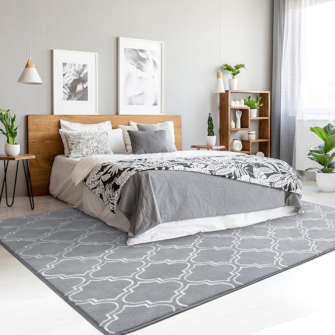 Chicrug 3x5 Shag Geometric Modern Area Rug for Bedroom Entryway | Memory Foam Indoor Carpet, Fluffy Rug for Bedside Room for Family Girls Kids Play Mat, Grey and White