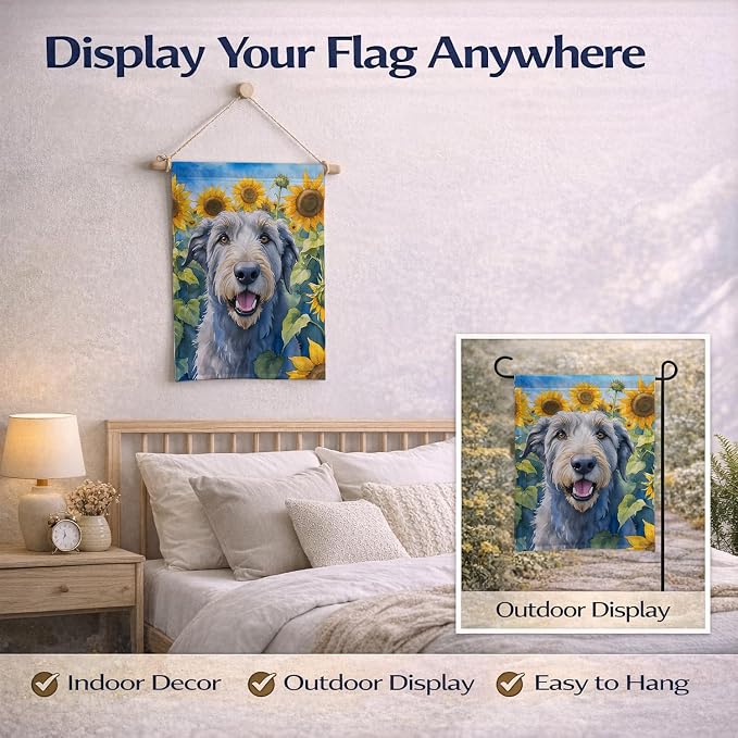 Caroline's Treasures DAC6100GF Irish Wolfhound in Sunflowers Garden Flag Mailbox Flag Decorative Yard Flag Banner Outside Patio Artwork Yard Flower Beds, Garden Size, Multicolor
