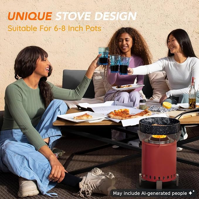 Mini Smokeless 7 Inch Tabletop Fire Pit with Pan Stand and Insulation Mat, Portable Stainless Steel Fire Pit for Camping, Patio Tabletop Firepit, Burns Wood or Pellets, Travel Bag Included, RED