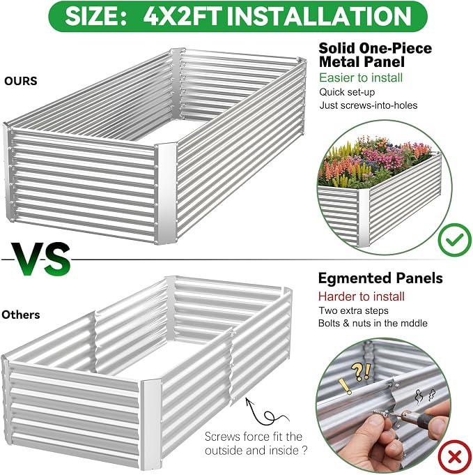 3 Pack Tall Corrugated Galvanized Steel Raised Garden Bed Outdoor, Metal Above Ground Garden Bed for Vegetables and Flowers, Rectangle Raised Beds for Gardening-4x2FT
