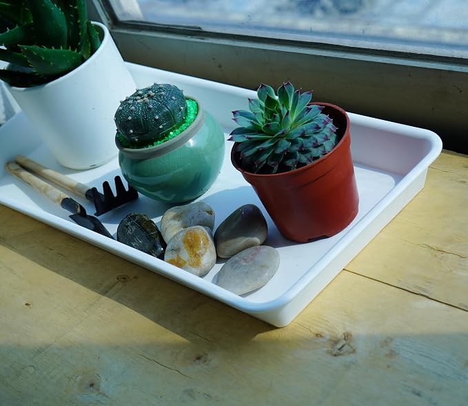 VUWEZ 2 Pack Plastic Plant Saucer, Rectangular, Indoors Outdoor, Drip Tray for Flower Pot, Windowsill (6.5 X 13 Inch, Black)