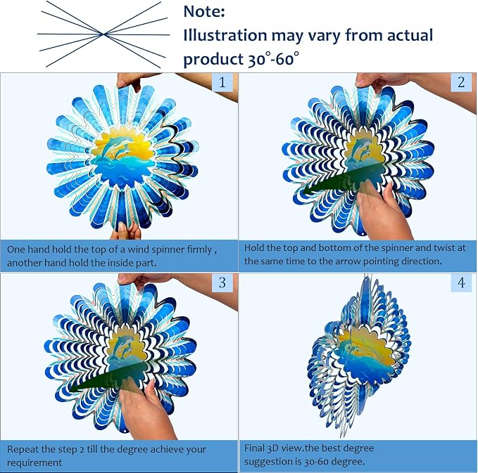 Animated Dolphin Wind Spinner - 3D Kinetic Yard Art Garden Decor | 12in Animations Wind Spinners for Yard and Garden, Metal Hanging Wind Sculpture, Outdoor Decoration, Gift for Sea/Ocean Lover