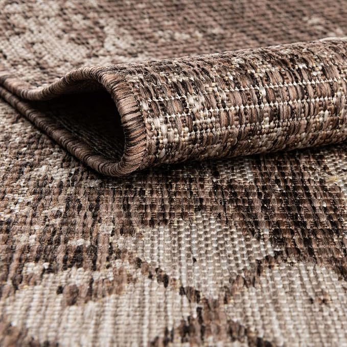 Unique Loom Outdoor Bohemian Collection Area Rug - Anthro (13' Round, Brown/ Ivory)