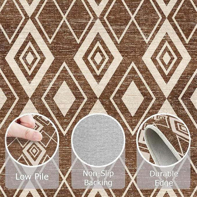 2x3 Moroccan Rug for Bathroom Entryway Western Boho Terracotta Modern Farmhouse Area Rug Machine Washable Non-Slip Small Mat Tribal Series Carpet for Bedroom Kitchen
