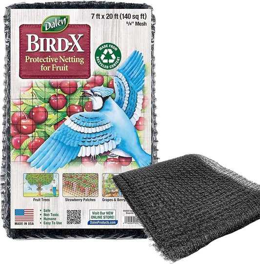 Dalen Bird-X Protective Mesh Netting for Fruit Trees, Berries, Vegetables - 7 ft x 20 ft, Black Garden Netting, 5/8-inch Mesh - Helps Deter Birds & Garden Pests, Made of Weather-Resistant Plastic