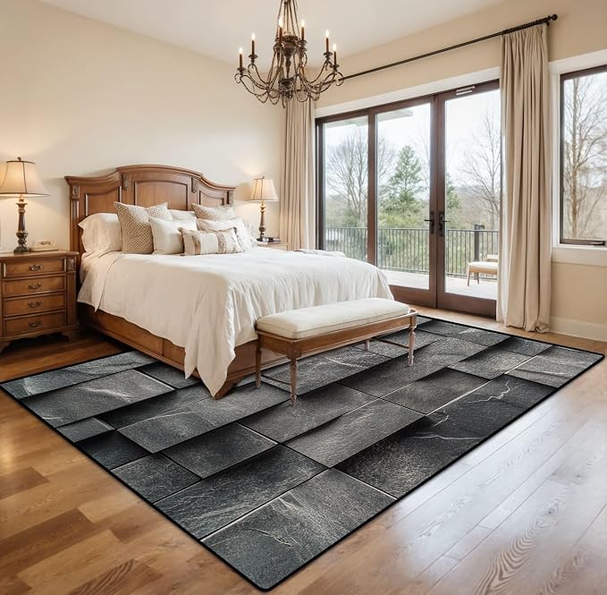 8x10 Area Rugs for Living Room Stone Tiles Layered Blocks Rectangular Forms Subtle Cracks Matte Washable Large Area Rug for Bedroom Non Slip Outdoor Carpets Soft Mats Kitchen Home Office Decor