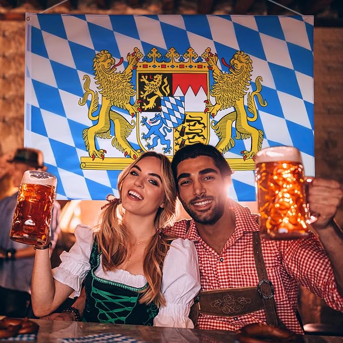 AhfuLife 4 Pcs Oktoberfest Flag 3x5 Ft for Oktoberfest Decorations, Bavarian German Flag - Double Sided with Brass Eyelets for Beer Tent, Bar Club Indoor Outdoor Decorations