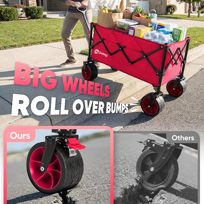 Sekey 250L Wagons Carts Foldable with Big All-Terrian Beach Wheels, Collapsible Heavy Duty Wagon, Extra Large Folding Wagon,Foldable Wagon for Camping, Garden, Sports. Pink