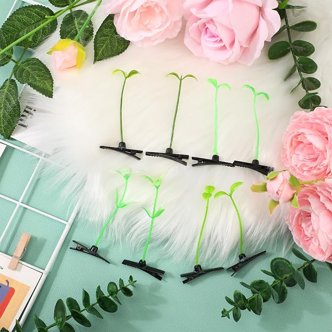 Tigeen Hair Clip, 200 Pieces Bean Sprout Hairpins, Funny Plant Hair Clips, Little Grass Sprout, Flower, Butterfly, Mushroom Hair Accessories, Barrettes Headwear for Women Girls Party