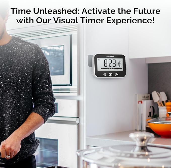 KADAMS Shower Timer Clock Waterproof Bathroom Timer – Digital Wall Clock with Countup Countdown, Magnetic Kitchen Timer Clock Temperature, Suction Cup Kids Shower Spa Cook Bath (Black, Rectangular)