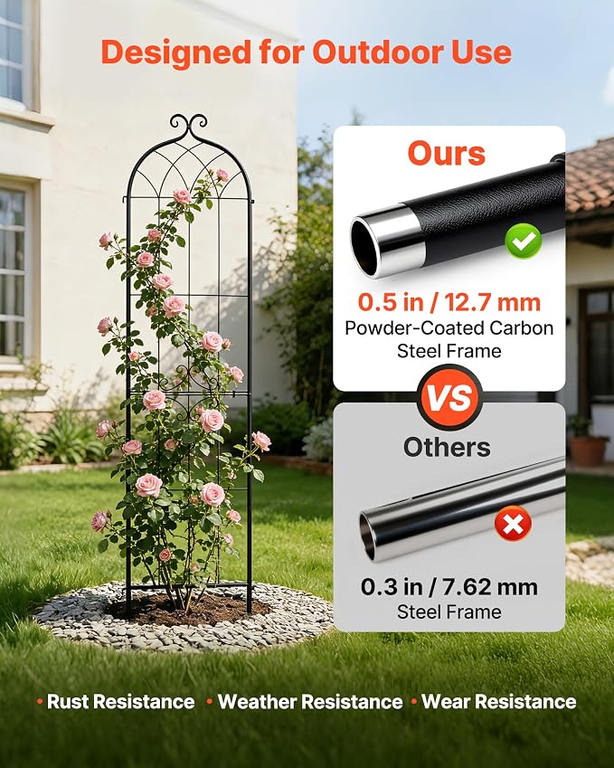 VEVOR Garden Trellis, 87 x 20 inch Rose Trellis, 2 Packs Garden Flower Rose Trellises with Powder-Coated Finish & Convenient Locking Design, Plant Support Trellises for Flowers, Vegetables, Roses