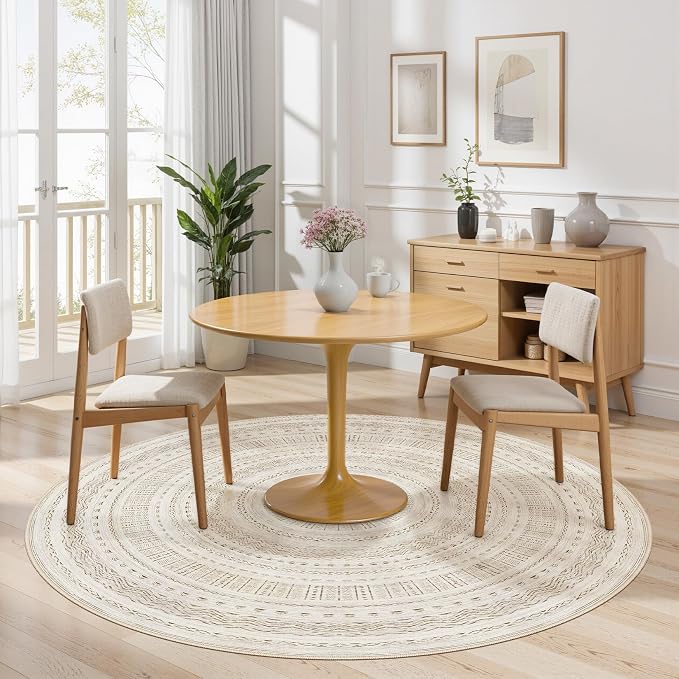 cotiled 5x5 Round Rug 5ft Circle Living Room Boho Area Rugs | Solve Modern Neutral Trendy Home Decor - Washable Foldable Indoor Carpet for Dining Bedroom Entryway Home Office Brown Cream