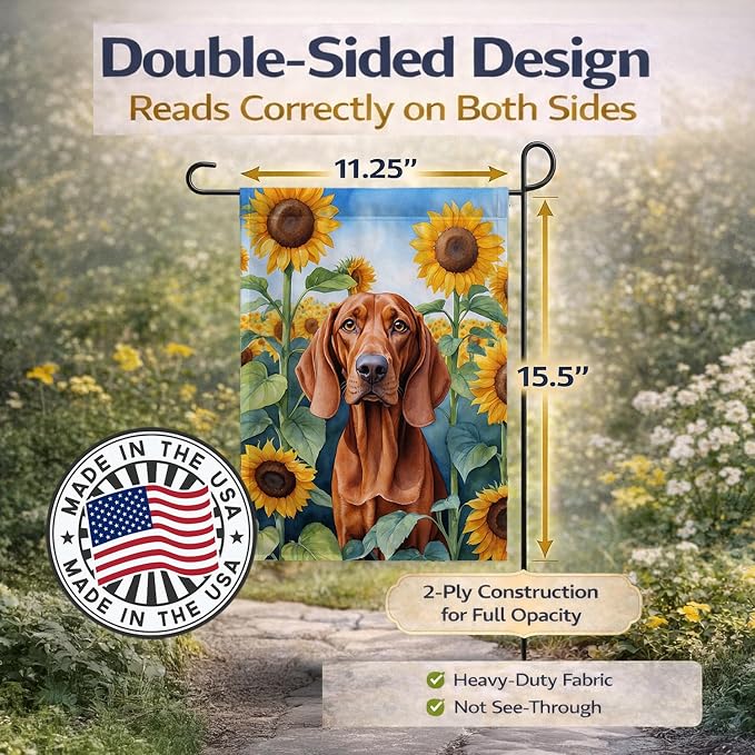 Caroline's Treasures DAC6148GF Redbone Coonhound in Sunflowers Garden Flag Mailbox Flag Decorative Yard Flag Banner Outside Patio Artwork Yard Flower Beds, Garden Size, Multicolor