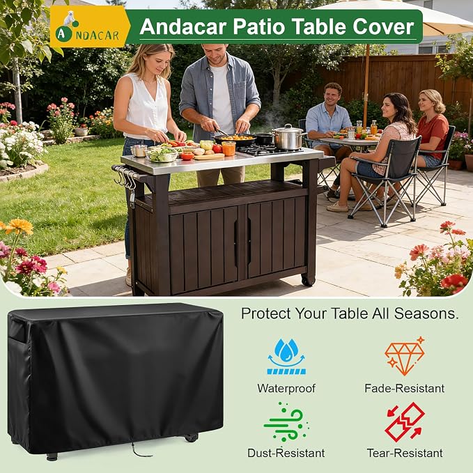 Outdoor 52 in Prep Table Cover for Keter Unity XL Portable Table Rolling Cabinet Bar, Waterproof Dining Cart Cover Heavy Duty Tool Chest Covers - 52"L×22"W×36"H, Black