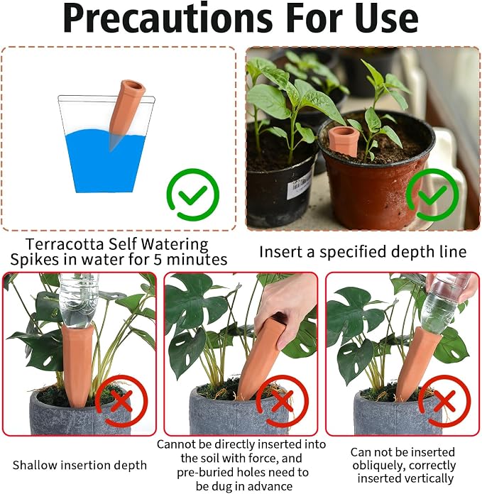 6 Pcs Large Terracotta Watering Spikes, 95ml Clay Watering Spikes for Plants, Automatic Self-Watering System for Indoor & Outdoor Use, Slow Release Plant Nanny, Vacation Plants Care