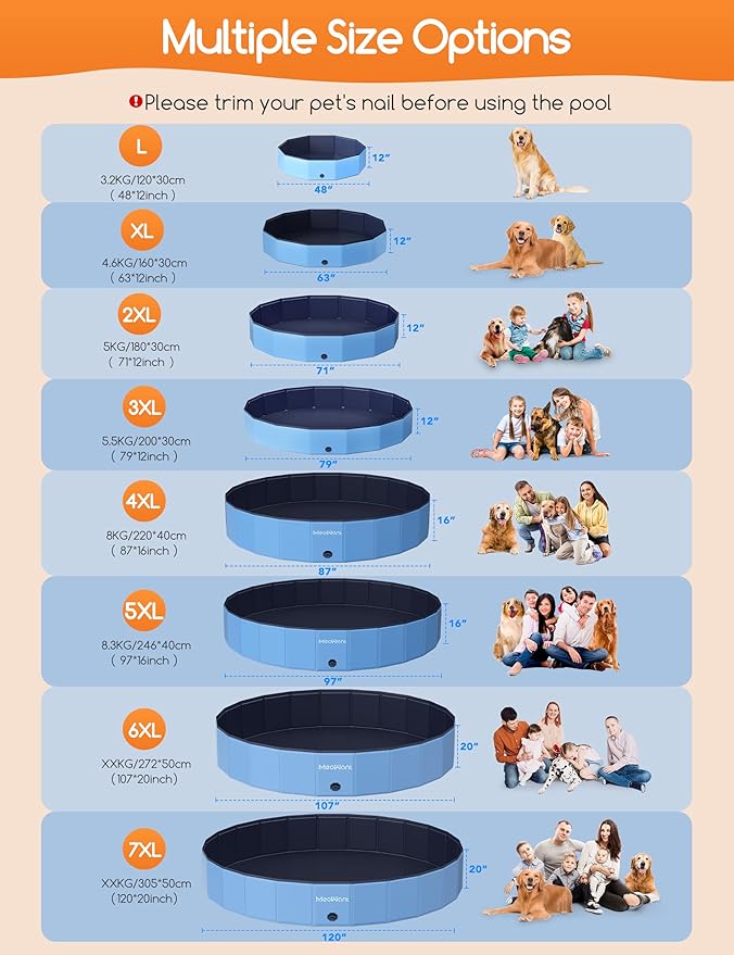 Meowant Extra Large Dog Pool Foldable 120'', Hard Plastic Kiddie Pool | Dog Swimming Pools Collapsible Dogs Pet Bath Pools, Portable Deep Dogs (7XL-120'' × 20'')