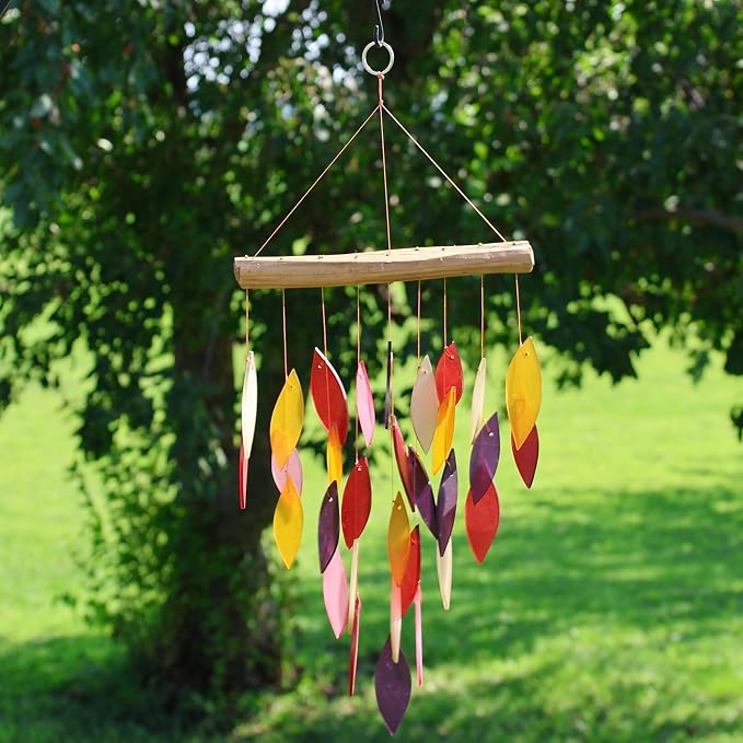 Blue Handworks Fiesta Waterfall Glass Wind Chime | Handcrafted Waterfall Glass Wind Chime in Rich Crimson, Eggplant Purple, Blush Pink, Burgundy and Golden Amber