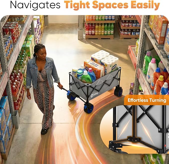 Sekey 250L Wagons Carts Foldable with Big All-Terrian Beach Wheels, Collapsible Heavy Duty Wagon, Extra Large Folding Wagon,Foldable Wagon for Camping, Garden, Sports. Gray