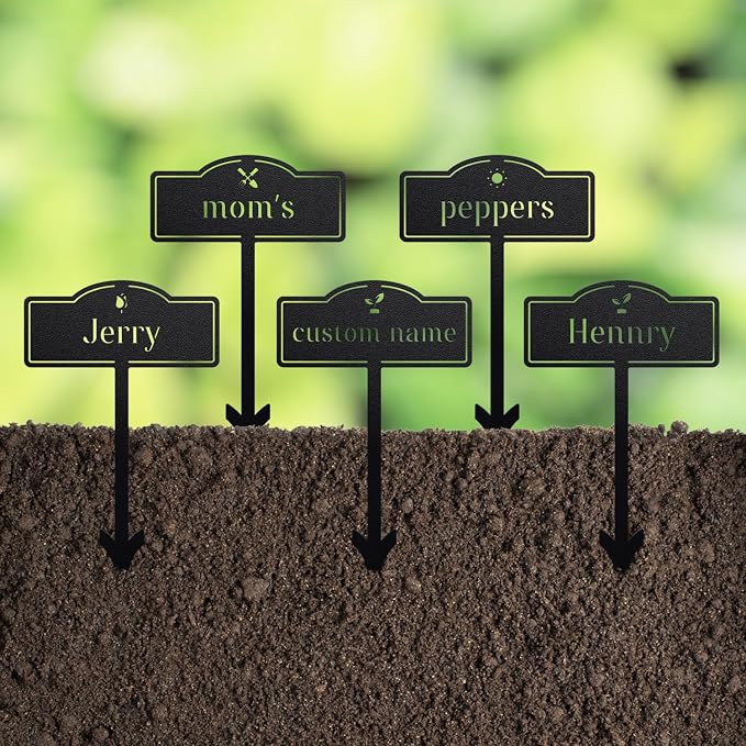 Garden Markers, 4 Pcs Customizable Plant Labels for Herb Garden & Vegetables, Metal Decorative Outdoor Stakes, Seed & Plant Markers for Farmhouse/Greenhouse