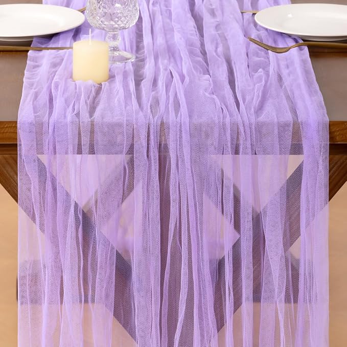 Socomi Lilac Cheesecloth Table Runner Tulle Gauze Cheese clothBoho Rustic 120 inch 10FT Runner for Wedding Party Baby Shower Birthday Holiday Decorations 1pc