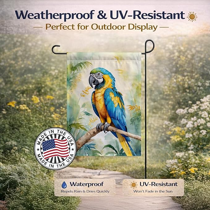 Caroline's Treasures Blue and Gold Macaw Garden Flag Mailbox Flag Decorative Yard Flag Banner Outside Patio Artwork Yard Flower Beds, Garden Size, Multicolor