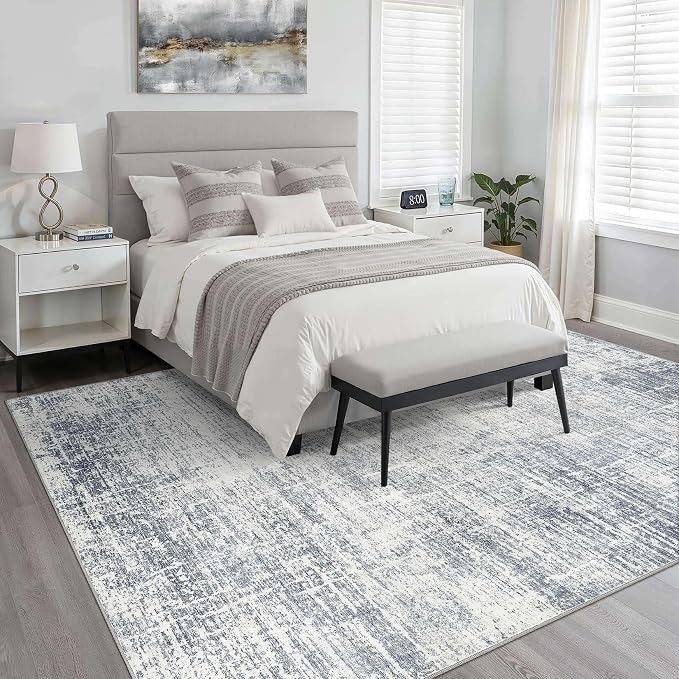 LOONGRUG 8x10 Area Rugs Washable Neutral Modern Rug for Living Room Blue | Abstract Soft Stain Resistant Indoor Non-Slip Carpet for Bedroom Nursery Kids Office Playroom Dining Room