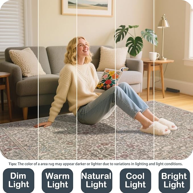 4x6 Area Rug for Bedroom Beside Rug, Laundry Room, Entryway, Kitchen, Washable Non-Slip Low Pile Ultra Soft Stain Resistant Carpet (Moss)